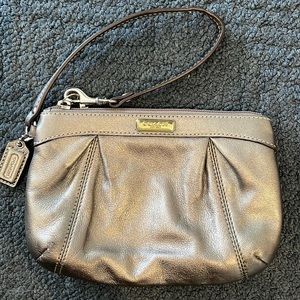 Metallic Silver Coach Wristlet Retro Gray Leather